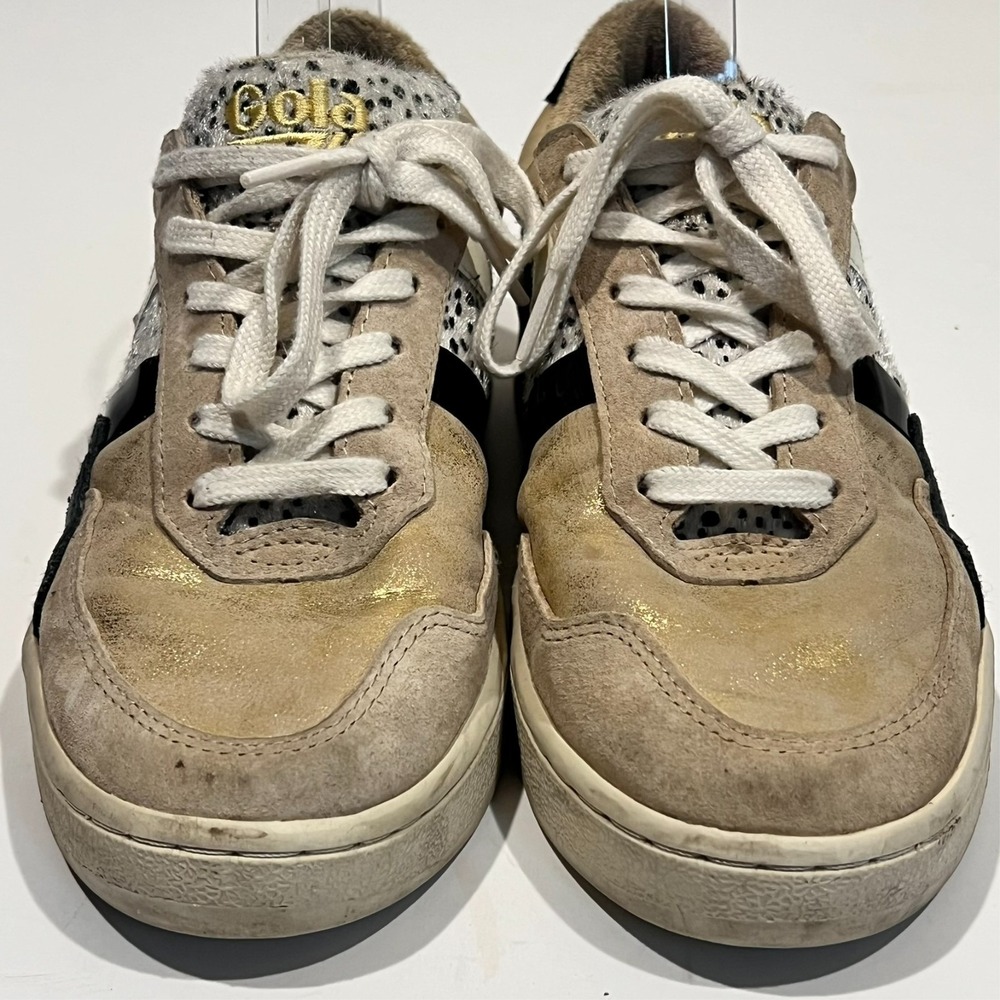 Gola Grandslam Mode Women's 7 Gold Animal Print Metallic Colorblock Sneakers - Picture 3 of 9